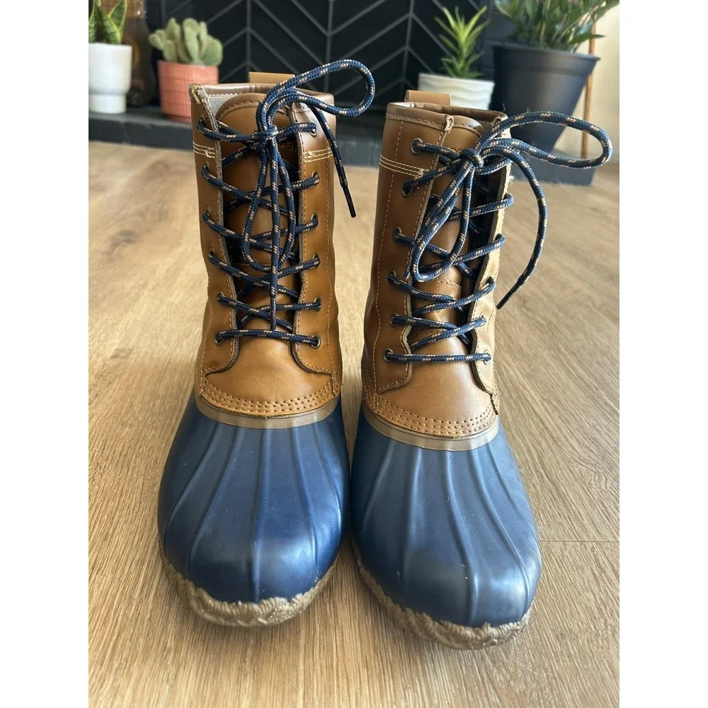 Lands' End Insulated Flannel Lined Duck Boots Brown Blue Size 9B